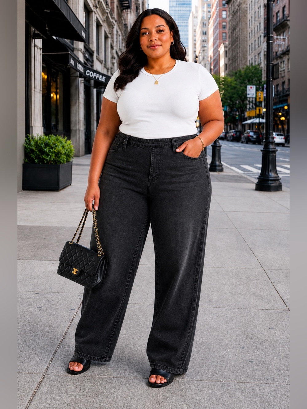 NEW GOOD AMERICAN Black Wide-Leg Pull-On Jeans – Size 5X